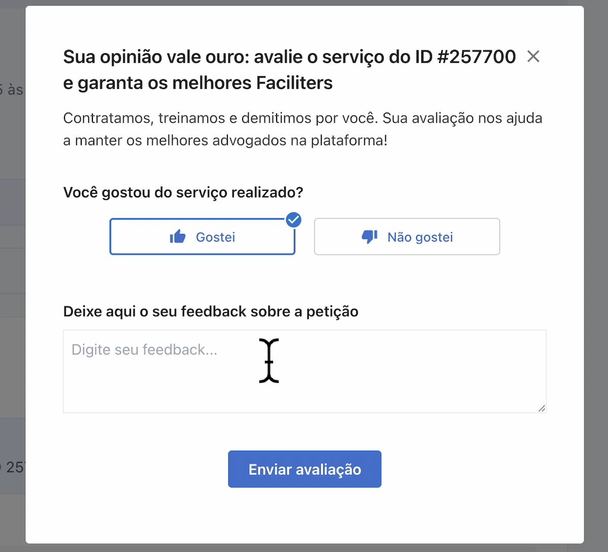 Avaliação do serviço