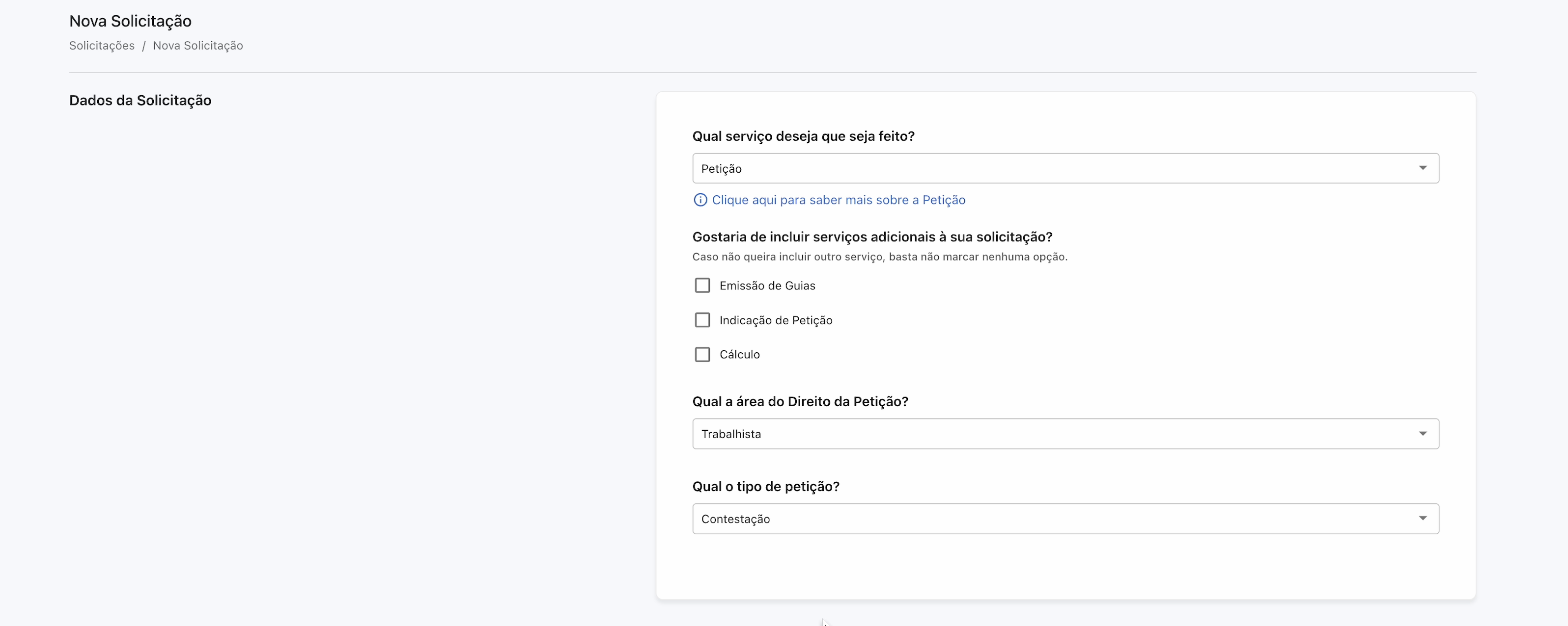 Dados da solicitação