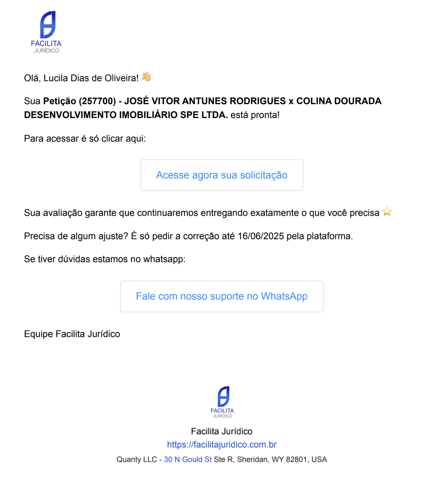 E-mail de entrega