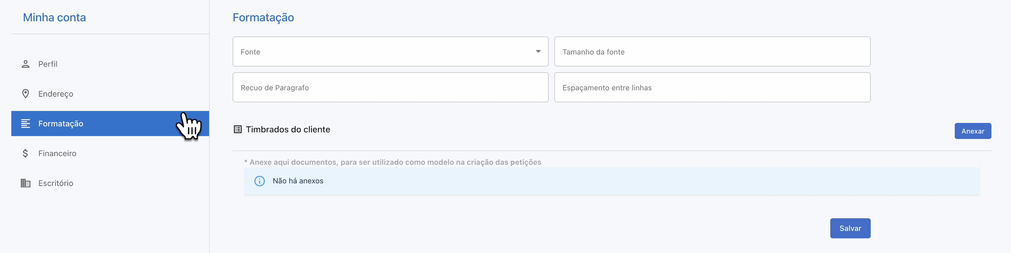 Configuração de formatação e timbrado
